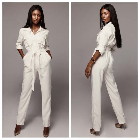 JLUXLABEL Pants - JLUXLABEL White Jovani Utility Jumpsuit Romper S 2